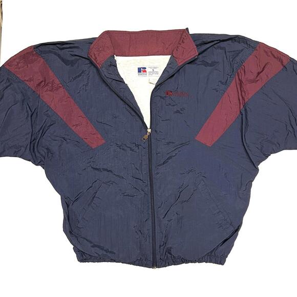 Vintage Russell Athletic Windbreaker Full Zip Jacket Navy Blue Maroon Track Sz L - Picture 3 of 10